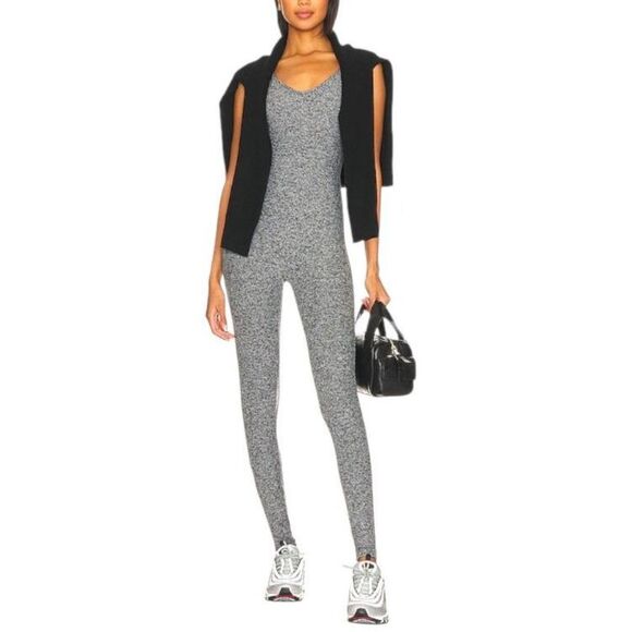 Year of Ours Sleeveless Stretchy Cross Back Onesie Jumpsuit Heathered Gray XS